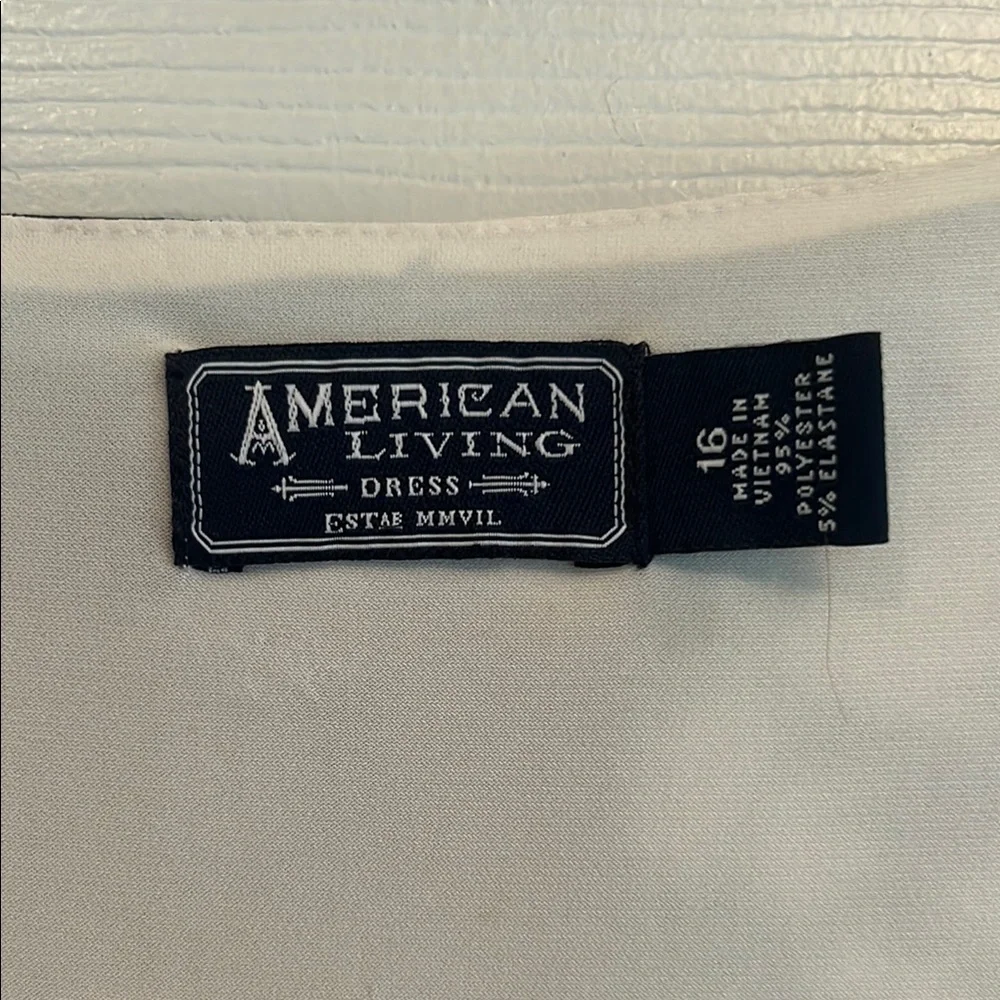 American Living Black Cream V-Neck Flutter Sleeve Midi Dress - Picture 2 of 4